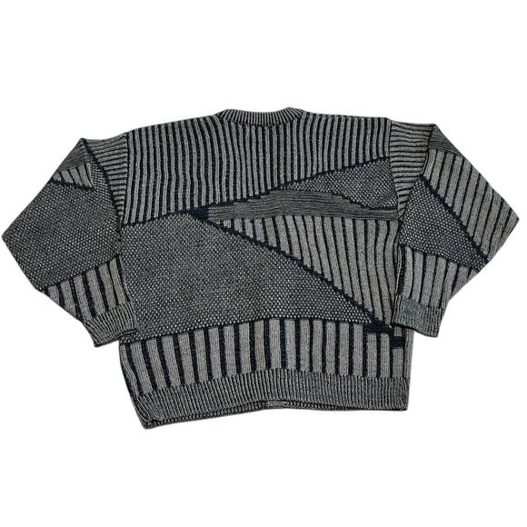 Vintage 90s Marquis Cardigan Sweater Patchwork Leather Grunge Rock XL Korea - Picture 4 of 5